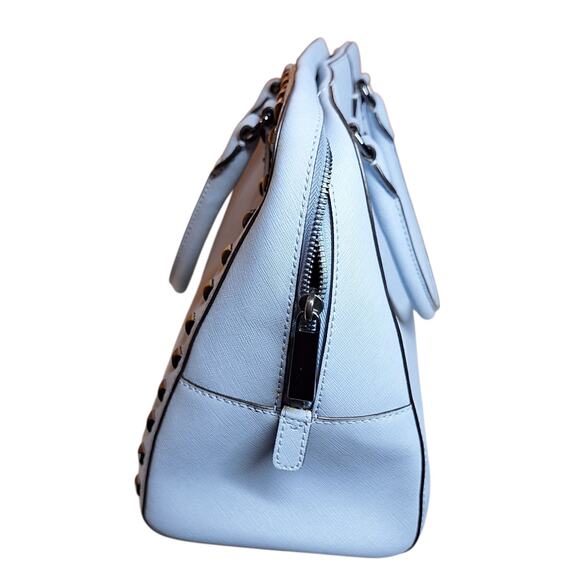 Michael Kors Saffiano Stud Large Satchel Crossbody Purse dome bag pastel blue - Picture 4 of 7